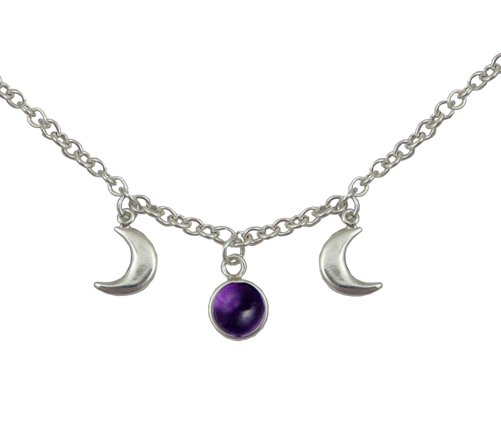 Sterling Silver Moon Phases Necklace With Amethyst